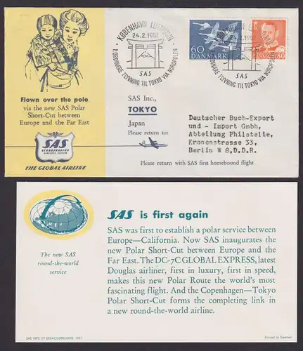 Polar Flugpost Brief Air Mail Dänemark SAS Kopenhagen Tokio Japan 24..2.1957
