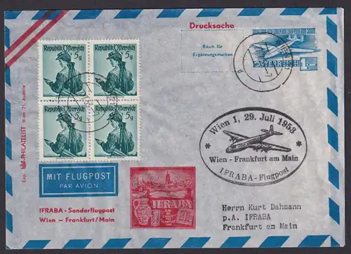 Flugpost Brief Air Mail Österreich inter. Ganzsache 1Sch. + Trachten Viererblock