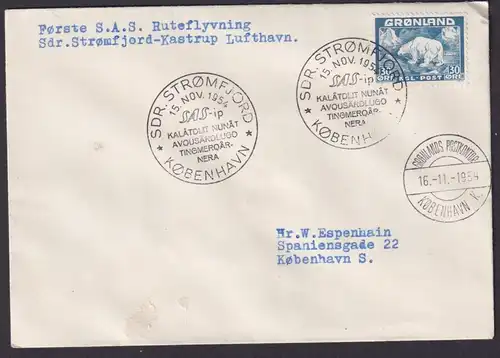 Flugpost Brief Air Mail SAS Strømfjord Kastrup Kangerlussuaq Grönland nach