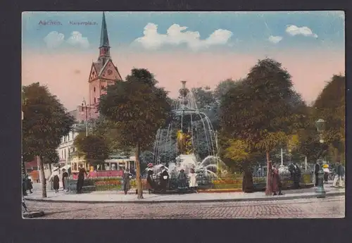 Ansichtskarte Litho Aachen NRW Kaiserplatz Springbrunnen Kirche Strassenbahn