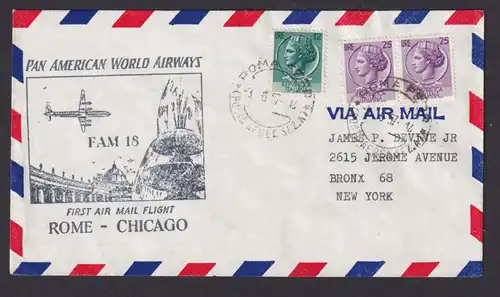Flugpost Brief Air Mail Pan America Erstflug Rom Italien Chicago USA n. New York