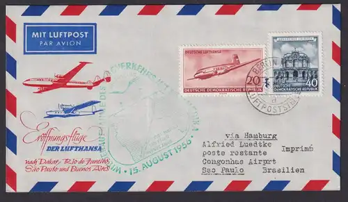 Flugpost Brief Air Mail Lufthansa Eröffnungsflug inter. DDR Zuleitung Sao Paulo