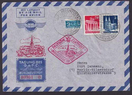 Flugpost Air Mail Brief Bizone Bauten Tagung des D.A.P.C. SST Bergneustadt nach