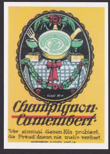 Künstler Ansichtskarte Reklame Werbung Champignon Camenbert Käserei Champignon