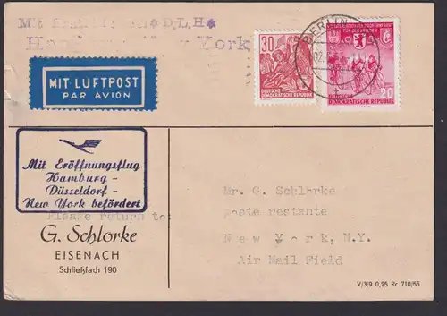 Flugpost Brief Air Mail Erstflug Lufthansa Hamburg New York USA Zuleitung