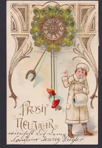 Ansichtskarte Jugendstil Art Nouveau Neujahr Künstlerkarte Goldauflage ab