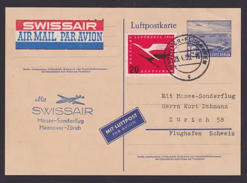 Flugpost Brief Air Mail Berlin Ganzsache + ZuF Bund Luftpost Lufthansa Hannover