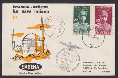 Flugpost Brief Air Mail Sabena Istanbul Brüssel Belgien 14.10.1957