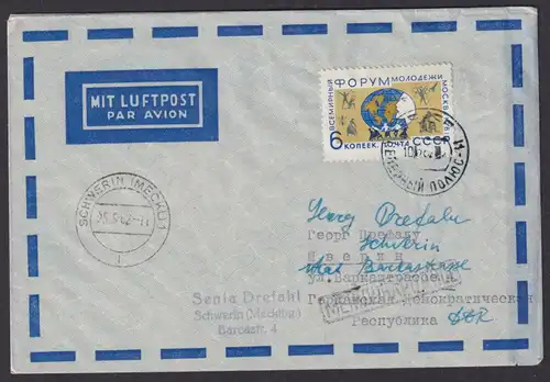 Flugpost Brief Air Mail Sowjetunion nach Schwerin Mecklenburg 10.5.1962