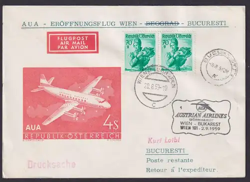 Flugpost Brief Air Mail Österreich AUA Eröffnungsflug Paar Trachten Wien