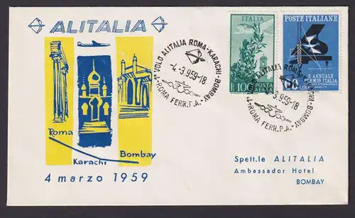 Flugpost Brief Air Mail Italien Alitalia Rom Karachi Pakistan Bombay Indien