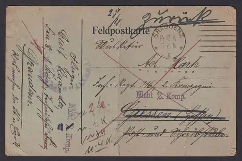 Ansichtskarte Graudenz Pommern Grudziadz Polen Feldpostkarte Rücksendung an