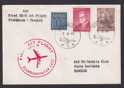 Flugpost Brief Air Mail SAS DC 8 Jet Flight Schweden Stockholm Banggkok Thailand