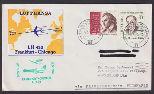 Flugpost Brief Air Mail Lufthansa LH 430 Frankfurt Chicago USA 6.5.1960
