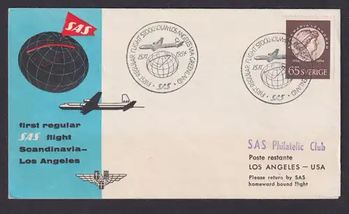 Flugpost Brief Air Mail SAS Erstflug Stockholm Schweden Los Angeles USA
