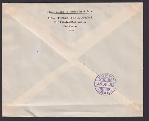 Flugpost Brief Air Mail SAS Schweden Stockholm Tokio 25.4.1951