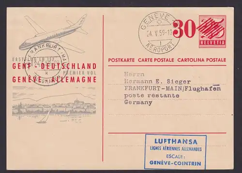 Flugpost Brief Air Mail Schweiz Portoerhöhung 30 a. 25 privater Zudruck Erstflug