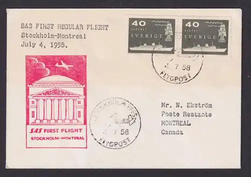 Flugpost Brief Air Mail Schweden SAS Erstflug Stockholm Montreal Kanada 4.7.1958