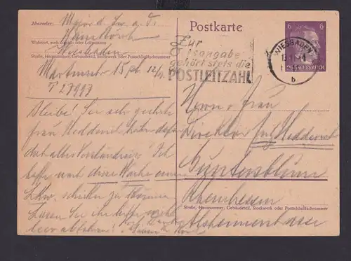 Ganzsache Wiesbaden Hessen Deutsches Reich Drittes Reich Karte Postsache SST Zur