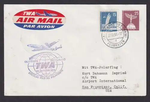 Flugpost Brief Air Mail Berlin Ganzsache 25 Pfg. Stadtbilder + ZuF TWA Polar