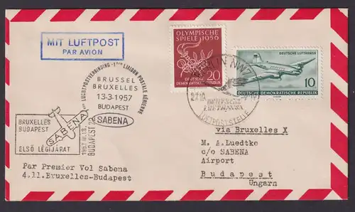 Flugpost Brief Air Mail Sabena Brüssel Budapest Ungarn DDR Zuleitung ab Berlin