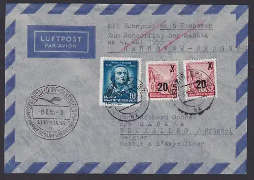 Bahnpost Flugpost Brief Air Mail Sollte erst mit Sabena Sonderflug dann Lufhansa