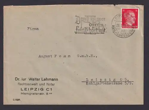 Leipzig Sachsen Deutsches Reich Drittes Reich Brief SST Denk immer daran.Feind