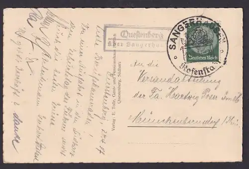 Deutsches Reich Landpoststempel Questenberg über Sangerhausen auf Ansichtskarte
