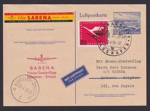Flugpost Brief Air Mail Berlin Ganzsache + ZuF Bund Luftpost Lufthansa Hannover