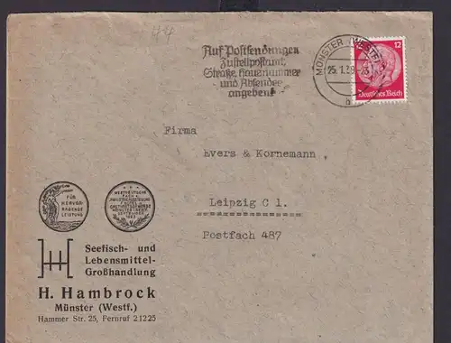 Münster Westfalen Deutsches Reich Drittes Reich Brief Postsache Auf Postsendung