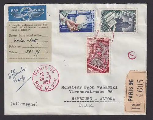 Flugpost Brief Air Mail Frankreich per Einschreiben Paris n. Hamburg Altona mit