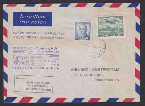 Flugpost Brief KLM Amsterdam Johannesburg Afrika Zuleitung Tschechoslowakei