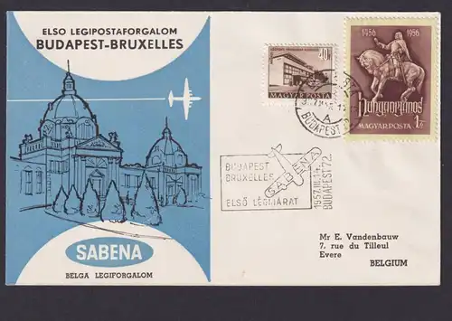 Flugpost Brief Air Mail Ungarn Sabena Budapest Brüssel Belgien sehr schönes