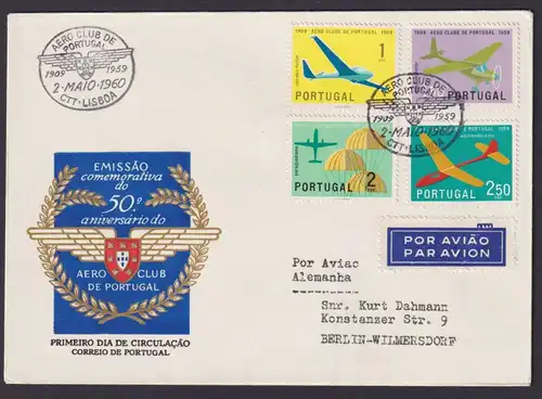 Flugpost Brief Air Mail Portugal Aero club 1909-1959 toller Umschlag nach