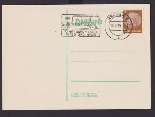 Bremen Deutsches Reich Drittes Reich Karte Postasache SST Die Reichspost fährt