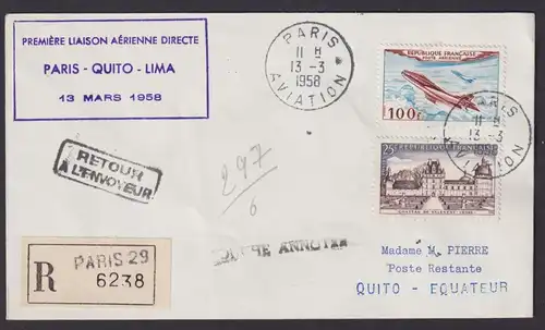 Flugpost Air Mail Brief Erstflug Paris Frankreich Quito Lima via Ecuadir