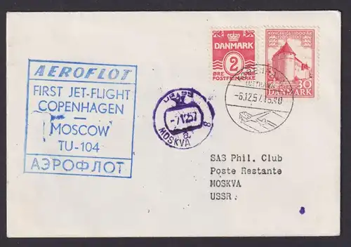 Flugpost Brief Air Mail Dänemark Aeroflot Kopenhagen Moskau Sowjetunion 6.12.57