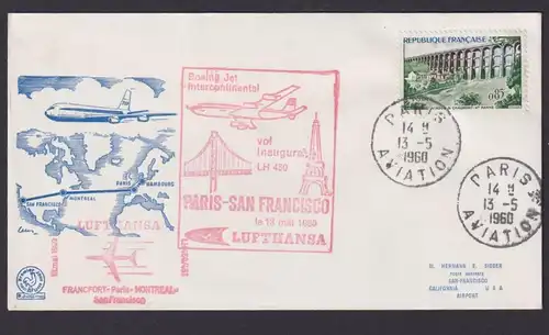 Flugpost Brief Air Mail schöner Umschlag Lufthansa LH 450 Paris San Francisco