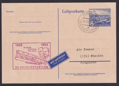 Flugpost Brief Air Mail Berlin Ganzsache mit SST 50 Jahre Motorflug Gebr. Wrigh