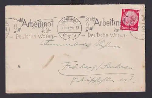 Schweinfurt Bayern Deutsches Reich Drittes Reich Brief SST Brecht Arbeitsnot