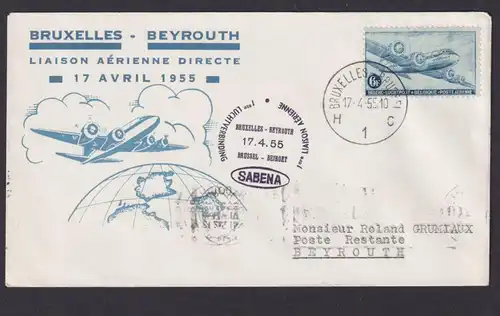 Flugpost Brief Air Mail Sabena toller Umschlag Weltkugel Globus Brüssel Beirut