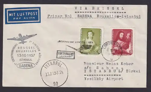 Flugpost Brief Air Mail Sabena Erstflug Brüssel Istanbul Zuleitung DDR Lufthansa