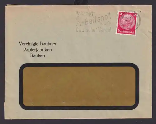 Bautzen Sachsen Deutsches Reich Drittes Reich Brief SST Bekämpft die Arbeitsnot