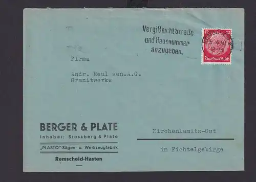Remscheid NRW Deutsches Reich Drittes Reich Briefe Postsache SST Vergiß nicht