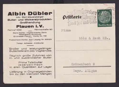 Plauen Sachsen Deutsches Reich Drittes Reich Karte Postsache SST Der