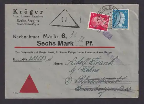 Berlin Deutsches Reich Drittes Reich Brief Nachnahme ab Kröder Staatliche