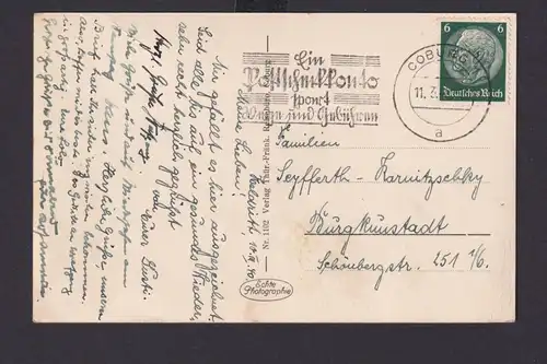 Coburg Bayern Deutsches Reich Drittes Reich AK Karte Postsache SST Ein Post