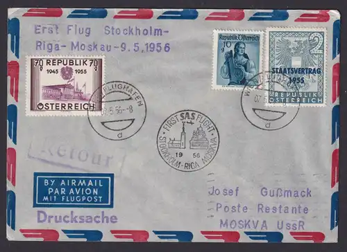 Flugpost Brief Air Mail SAS Erstflug Stockholm Riga Moskau Zuleitung Österreich