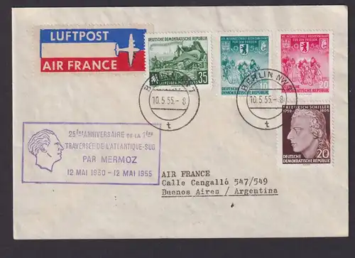 Flugpost Brief Air Mail Air France Frankreich inter. DDR Zuleitung Buenos Aires
