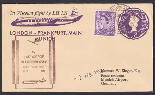 Flugpost Brief Air Mail Großbritannien Ganzsache 1st Viccount Flight Lufthansa